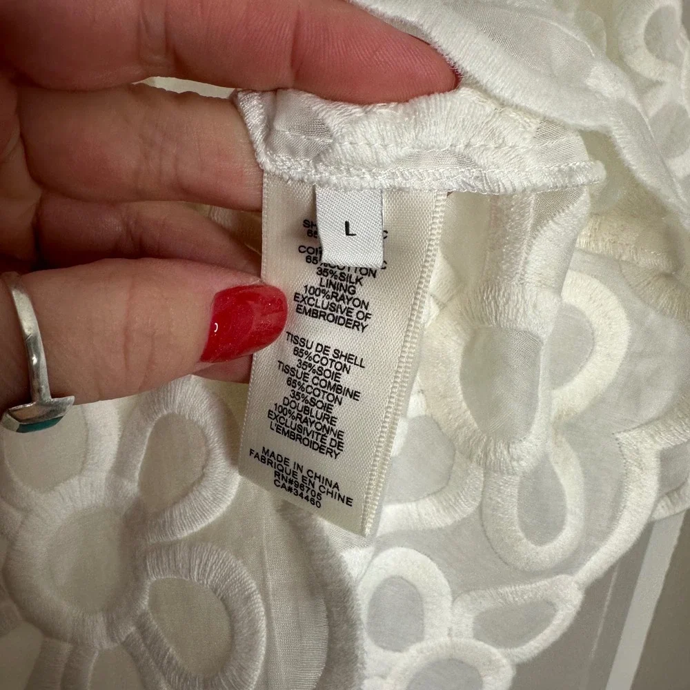 Rebecca Taylor Women's White Floral Embroidered Button Down Shirt Top Size L NWT - Picture 7 of 10